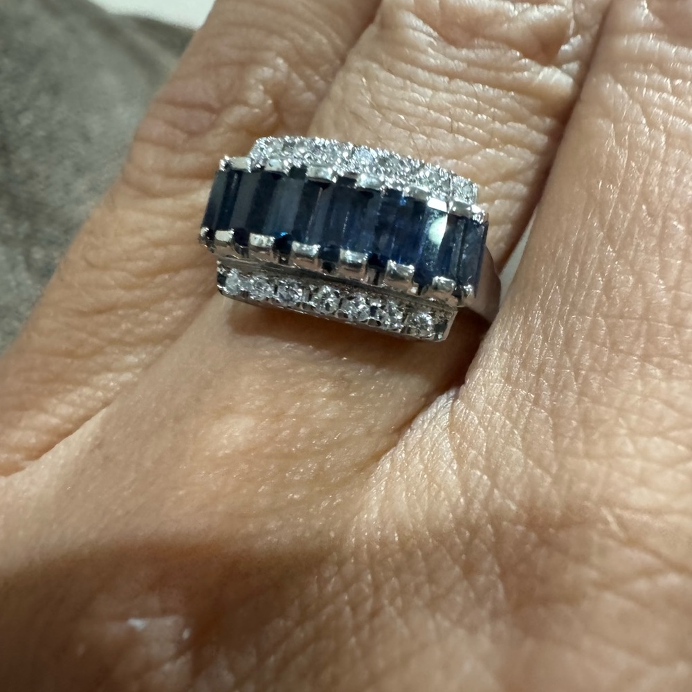 Platinum Blue Sapphire and Diamond  Ring